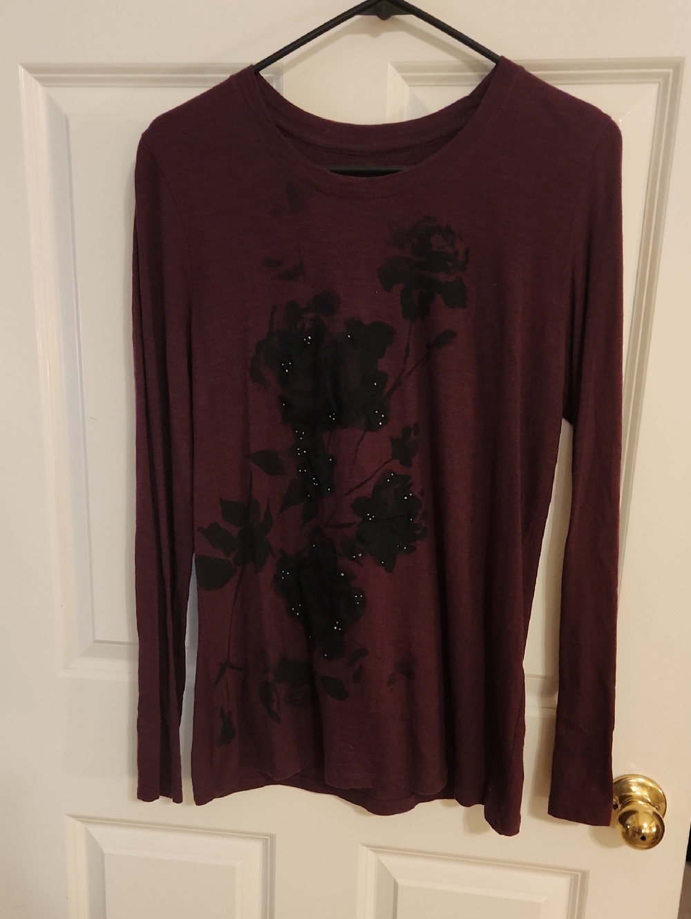 Sonoma Plum Long-Sleeve Floral Embellished Tee